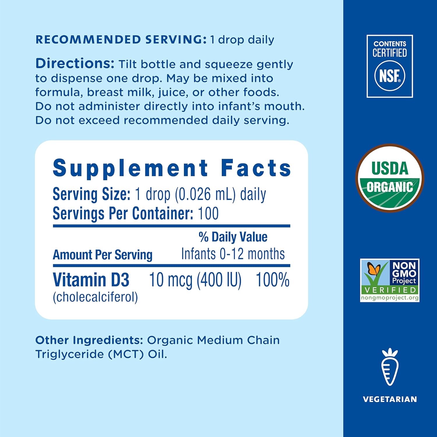 Mommy’s Bliss Organic Vitamin D Drops - Infants and Newborns - Supports Growth and Bone Development - Easy Use - 400 IU Per Drop - 100 Daily Servings