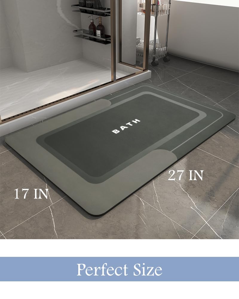 MontVoo-Bath Mat-Bathroom Mat Rug Non Slip Super Absorbent Stain Resistant Quick Dry Thin Bathroom Rug-Bath Mats for Bathroom Floor Bathtub Vanity-Bathmat Bath Rug Easy Care-17"x27" Grey