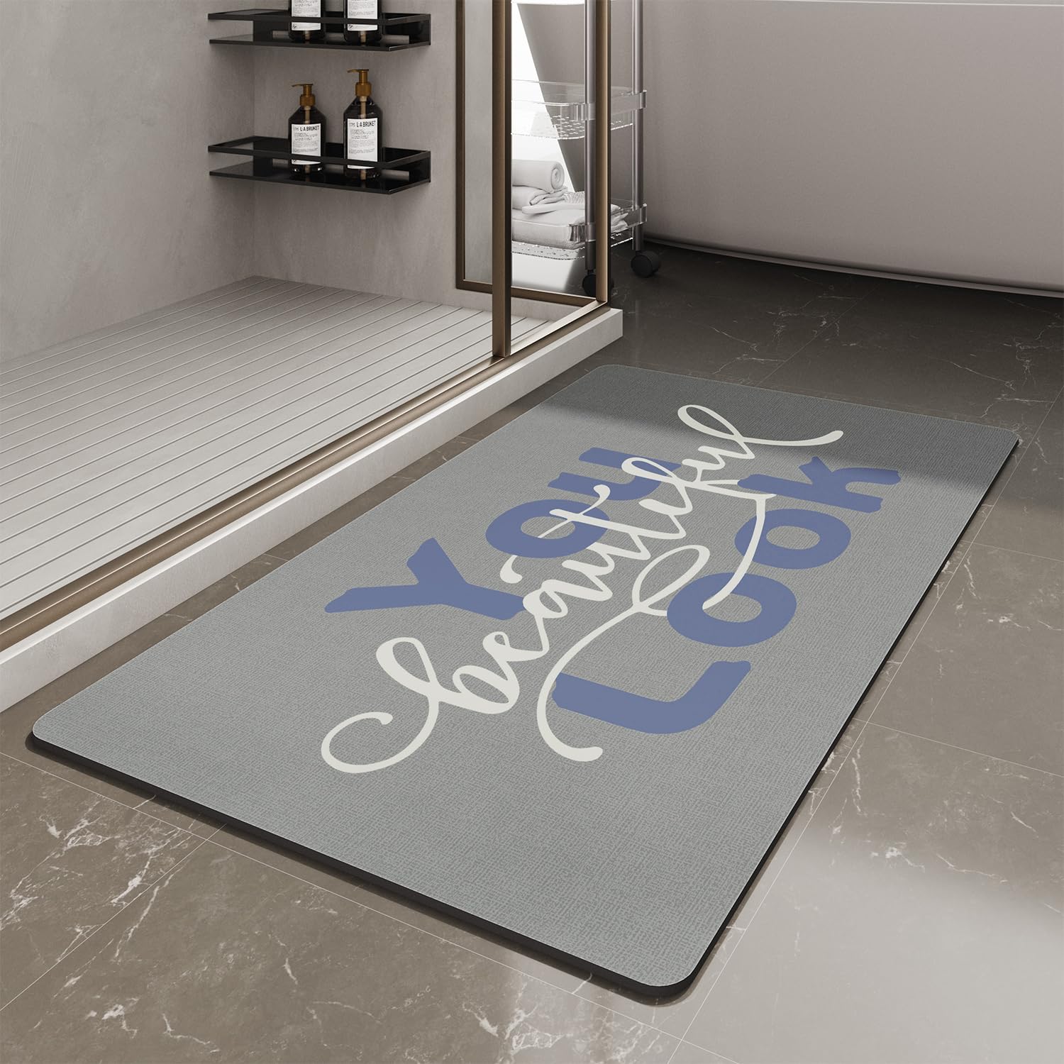 MontVoo-Bath Mat-Bathroom Mat Rug Non Slip Super Absorbent Stain Resistant Quick Dry Thin Bathroom Rug-Bath Mats for Bathroom Floor Bathtub Vanity-Bathmat Bath Rug Easy Care-17"x27" Grey