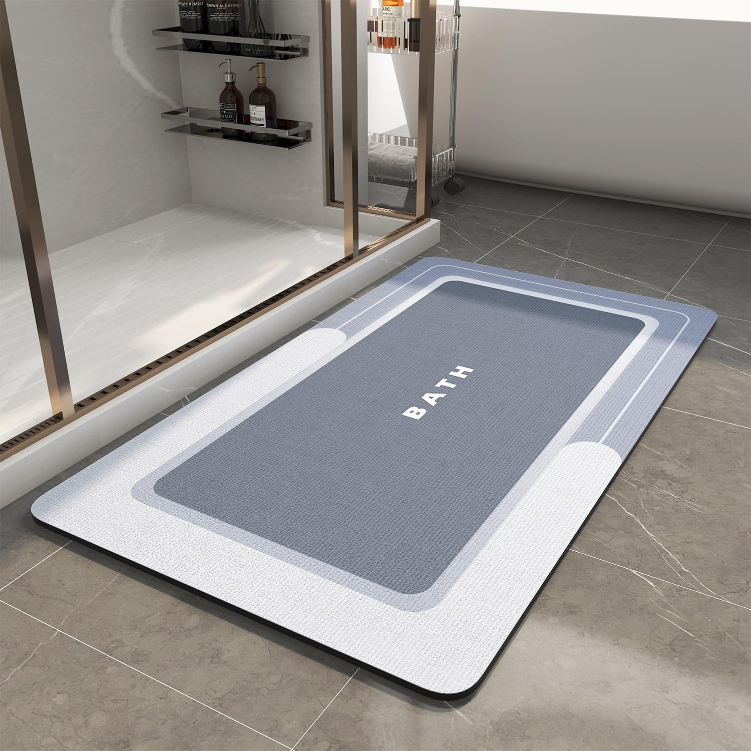 MontVoo-Bath Mat-Bathroom Mat Rug Non Slip Super Absorbent Stain Resistant Quick Dry Thin Bathroom Rug-Bath Mats for Bathroom Floor Bathtub Vanity-Bathmat Bath Rug Easy Care-17"x27" Grey