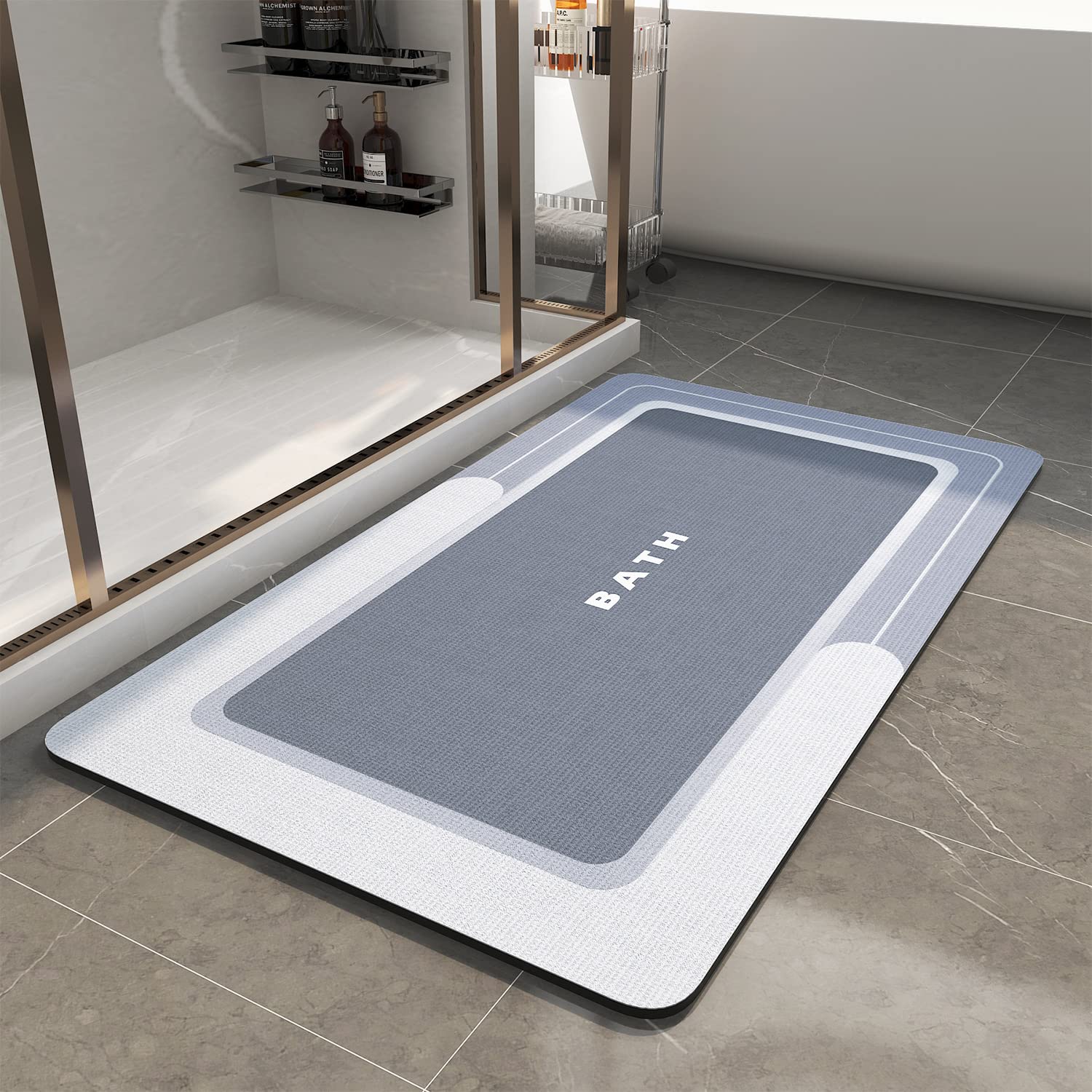 MontVoo-Bath Mat-Bathroom Mat Rug Non Slip Super Absorbent Stain Resistant Quick Dry Thin Bathroom Rug-Bath Mats for Bathroom Floor Bathtub Vanity-Bathmat Bath Rug Easy Care-17"x27" Grey