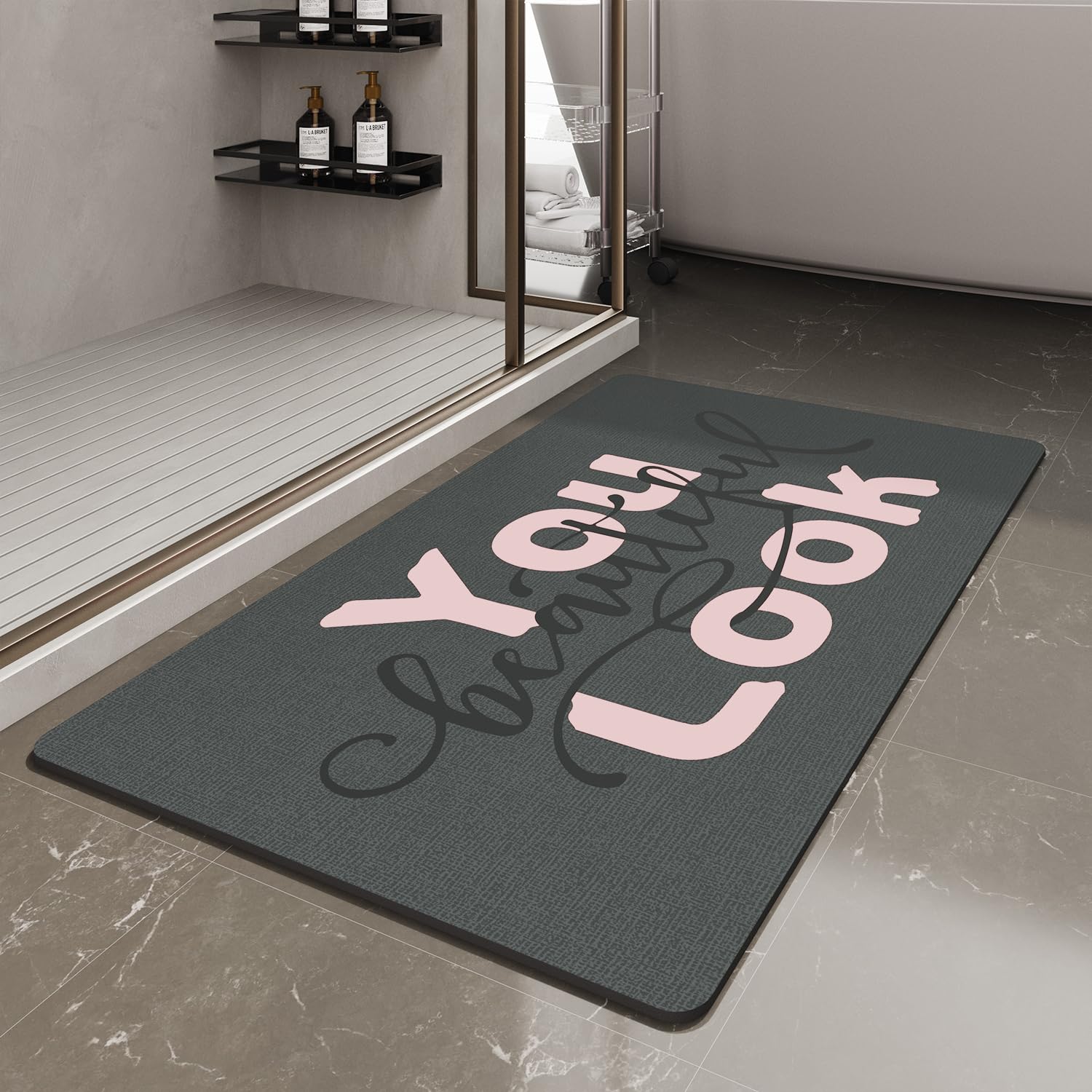 MontVoo-Bath Mat-Bathroom Mat Rug Non Slip Super Absorbent Stain Resistant Quick Dry Thin Bathroom Rug-Bath Mats for Bathroom Floor Bathtub Vanity-Bathmat Bath Rug Easy Care-17"x27" Grey