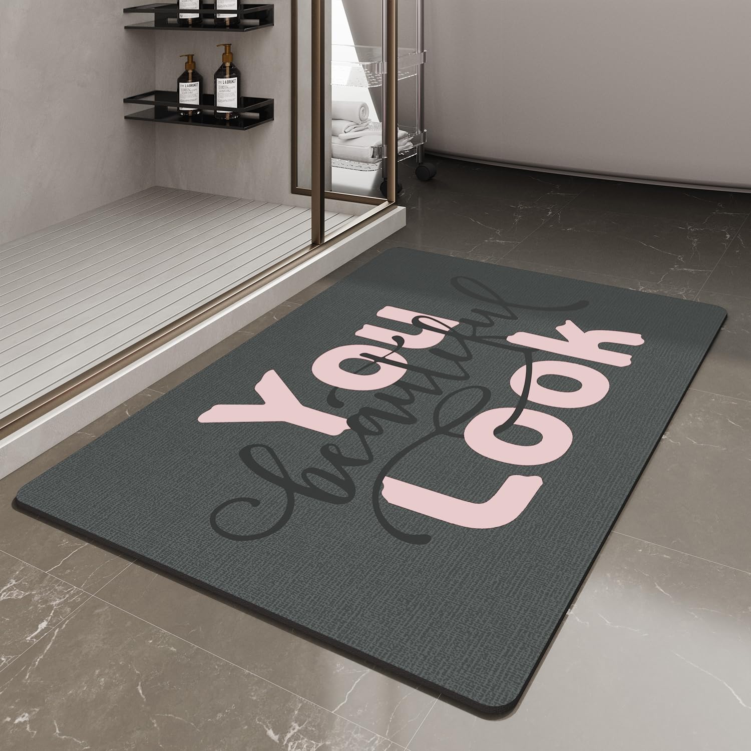 MontVoo-Bath Mat-Bathroom Mat Rug Non Slip Super Absorbent Stain Resistant Quick Dry Thin Bathroom Rug-Bath Mats for Bathroom Floor Bathtub Vanity-Bathmat Bath Rug Easy Care-17"x27" Grey