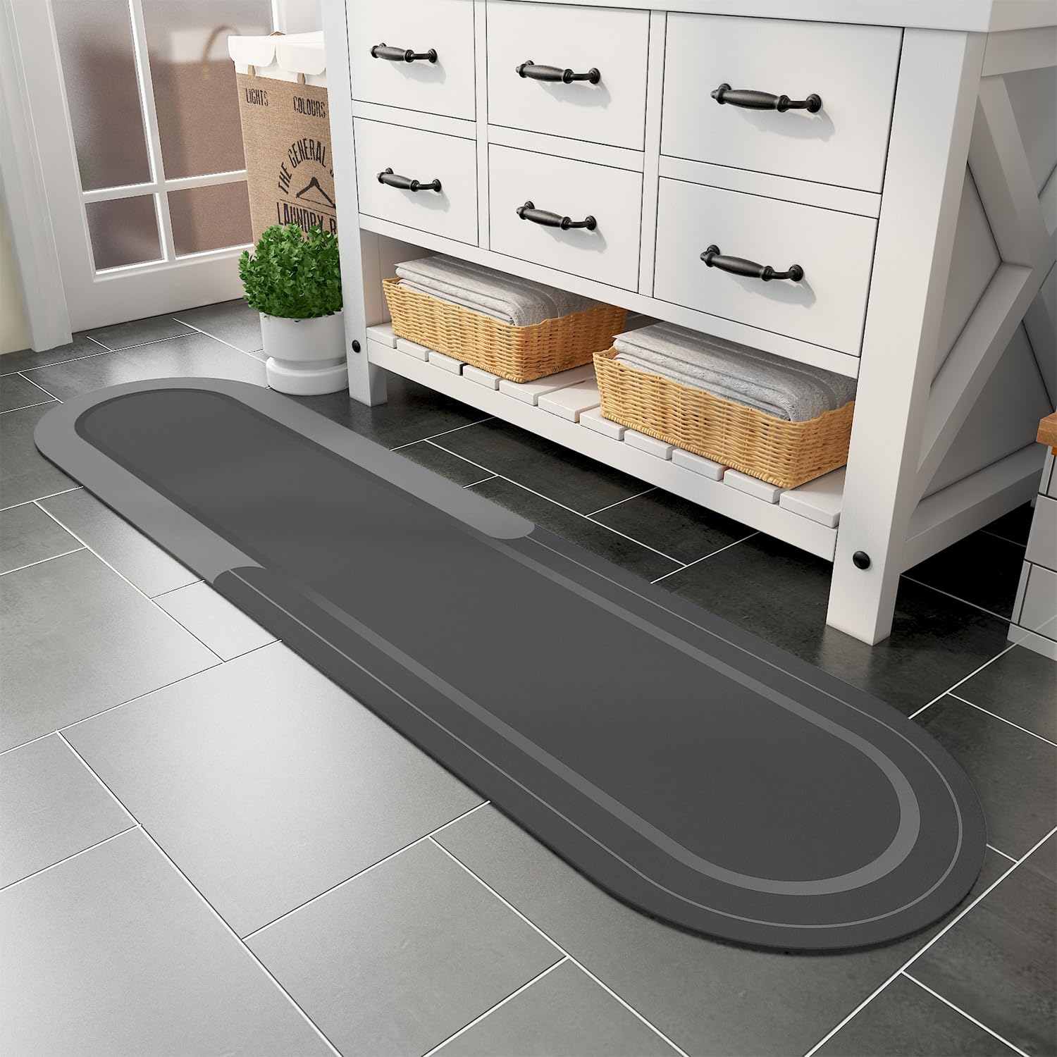 MontVoo Bath Mat - Non Slip, Quick Dry, Stain Resistant Bath Mat Rug for Bathroom Floor - Easy Care Shower Rug for Outside Bathtub - 17"x27" Darkgrey