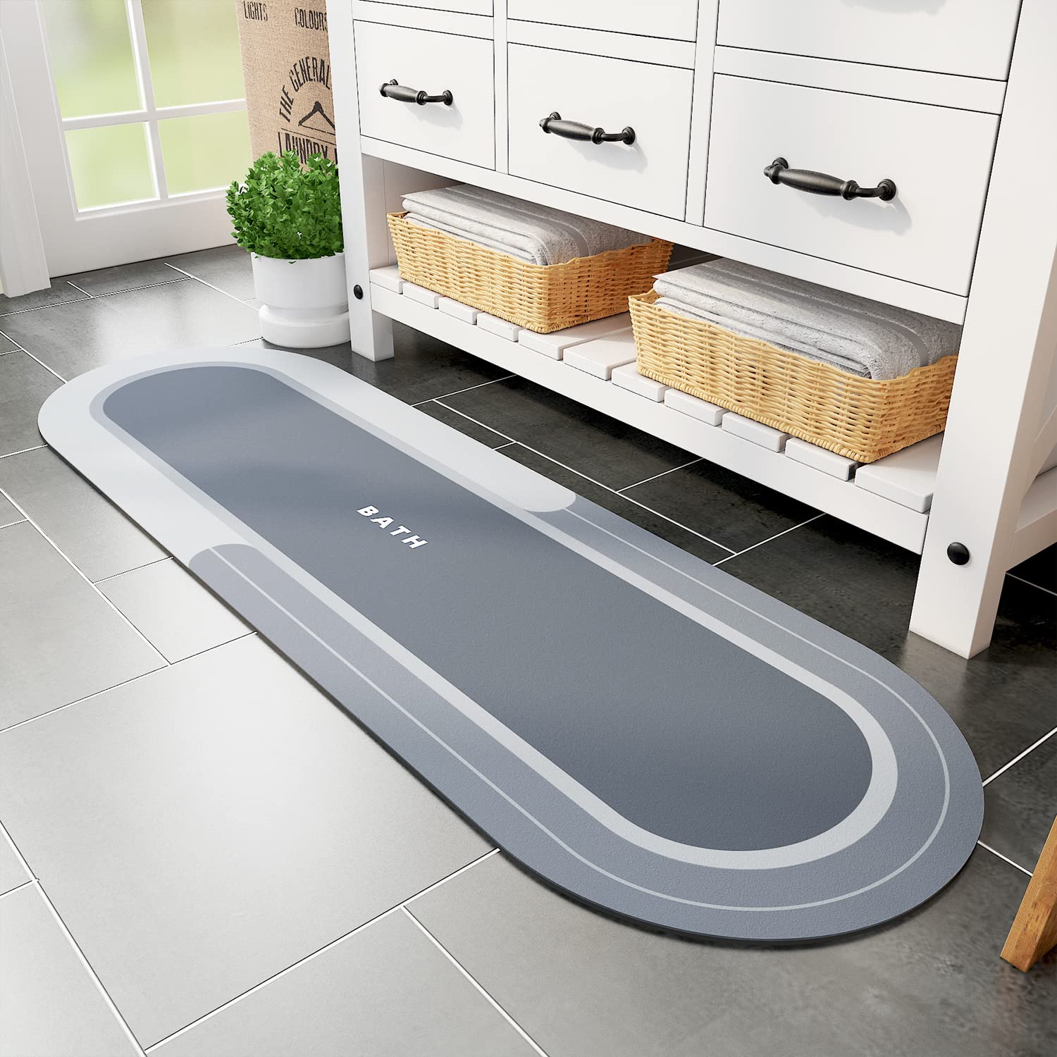 MontVoo Bath Mat - Non Slip, Quick Dry, Stain Resistant Bath Mat Rug for Bathroom Floor - Easy Care Shower Rug for Outside Bathtub - 17"x27" Darkgrey