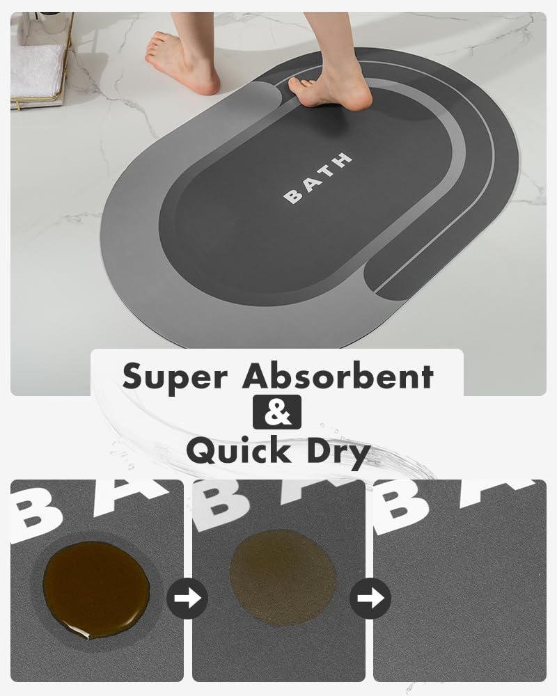 MontVoo Bath Mat - Non Slip, Quick Dry, Stain Resistant Bath Mat Rug for Bathroom Floor - Easy Care Shower Rug for Outside Bathtub - 17"x27" Darkgrey