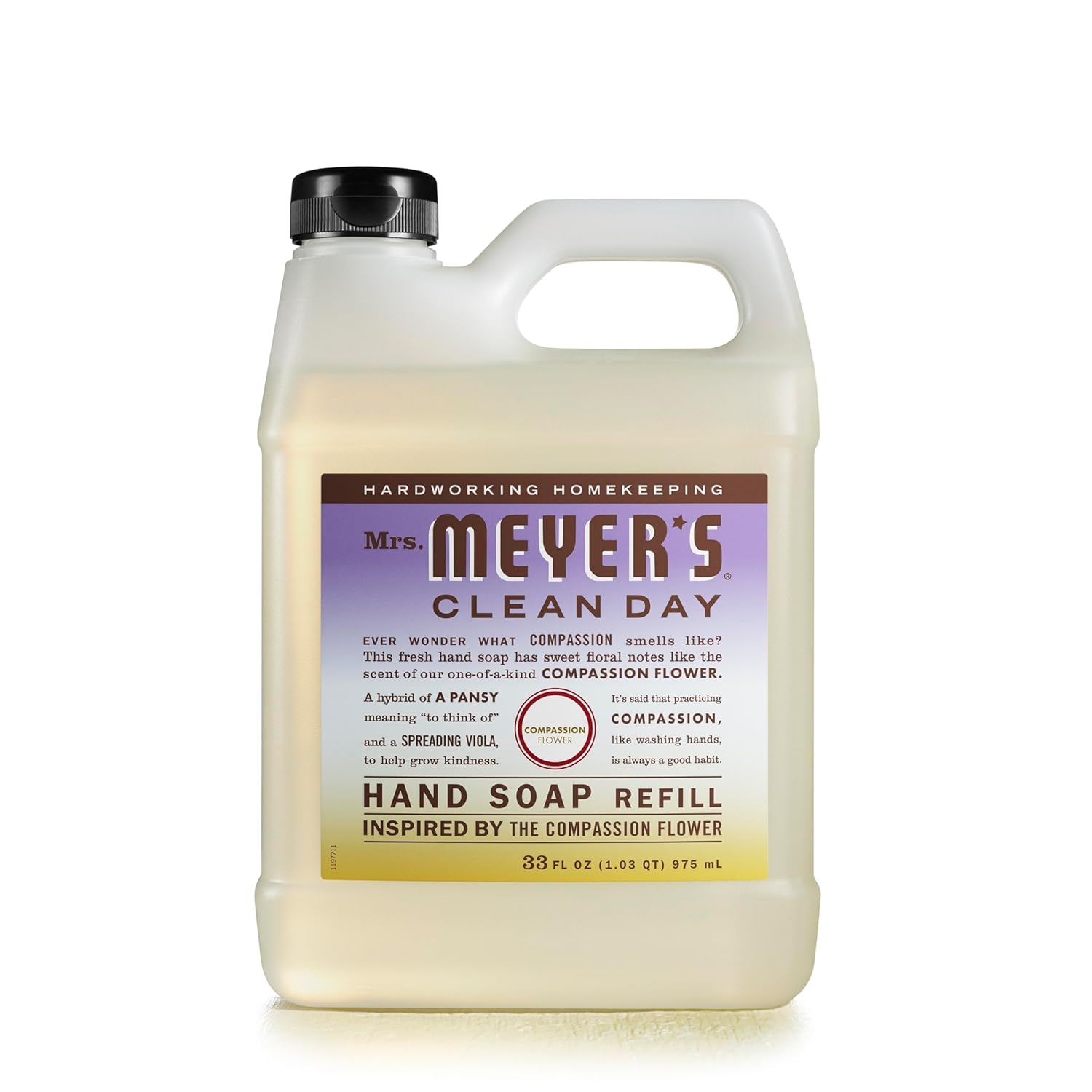 MRS. MEYER'S CLEAN DAY Hand Soap Refill, Made with Essential Oils, Biodegradable Formula, Compassion Flower, Packaging May Vary, 33 fl. oz