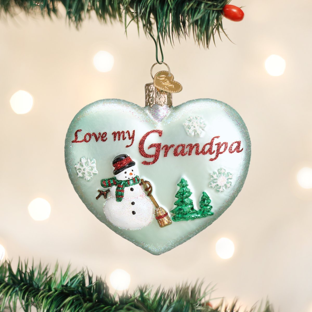 Grandpa Heart Glass Ornament