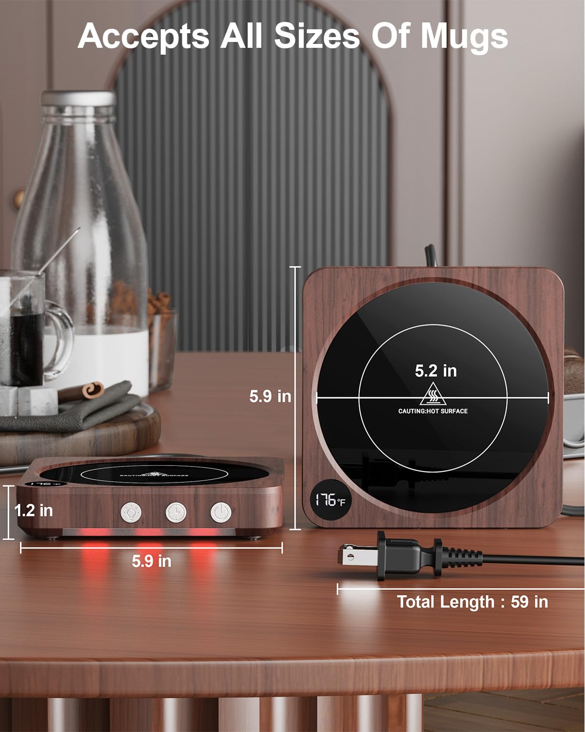 Mug Warmer - 36W Coffee Mug Warmer for Desk with Temperature Display, 2-12Hrs Auto Shut Off, Smart Candle Warmer - Ideal Coffee Gifts Accessories Keep Beverages Coffee Warmer (Wood) (Wood)