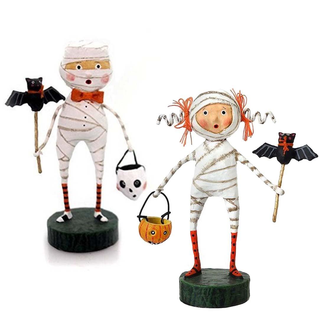 Mummy Boy and Minnie Mummy Set of 2 Figurines by Lori Mitchell