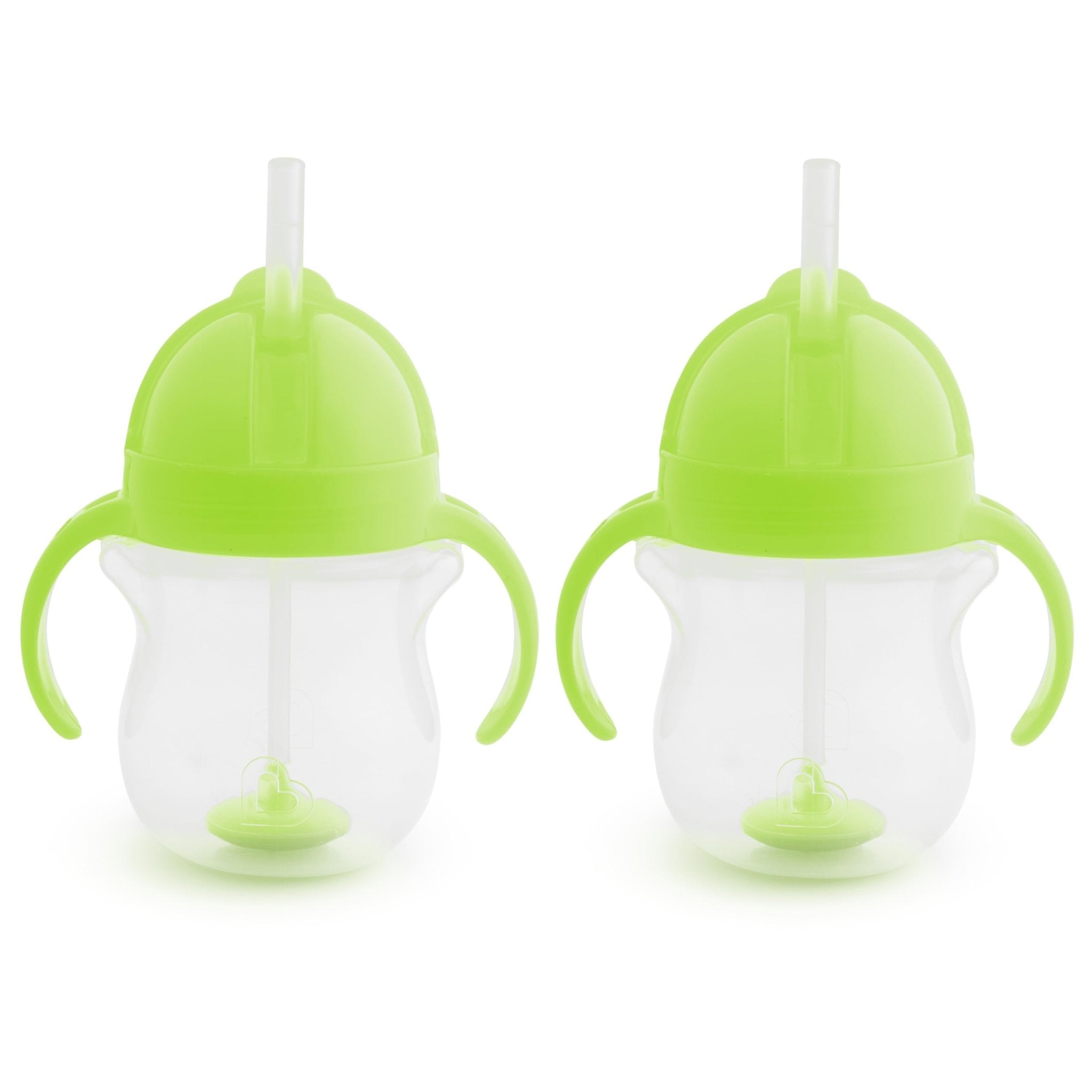 Munchkin Any Angle Sippy Cups for Toddlers, Spill Proof Weighted Straw Cup with Transition Handles for Babies 6 Months and Up, 2 Pack, Blue/Green
