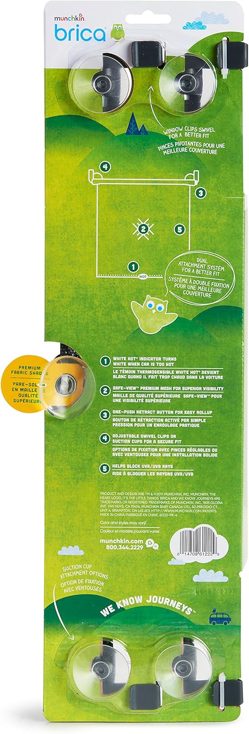 Munchkin Brica Sun Safety Car Window Shade with Heat Alert, Helps Block UVA/UVB Rays, 2 Pack, Black