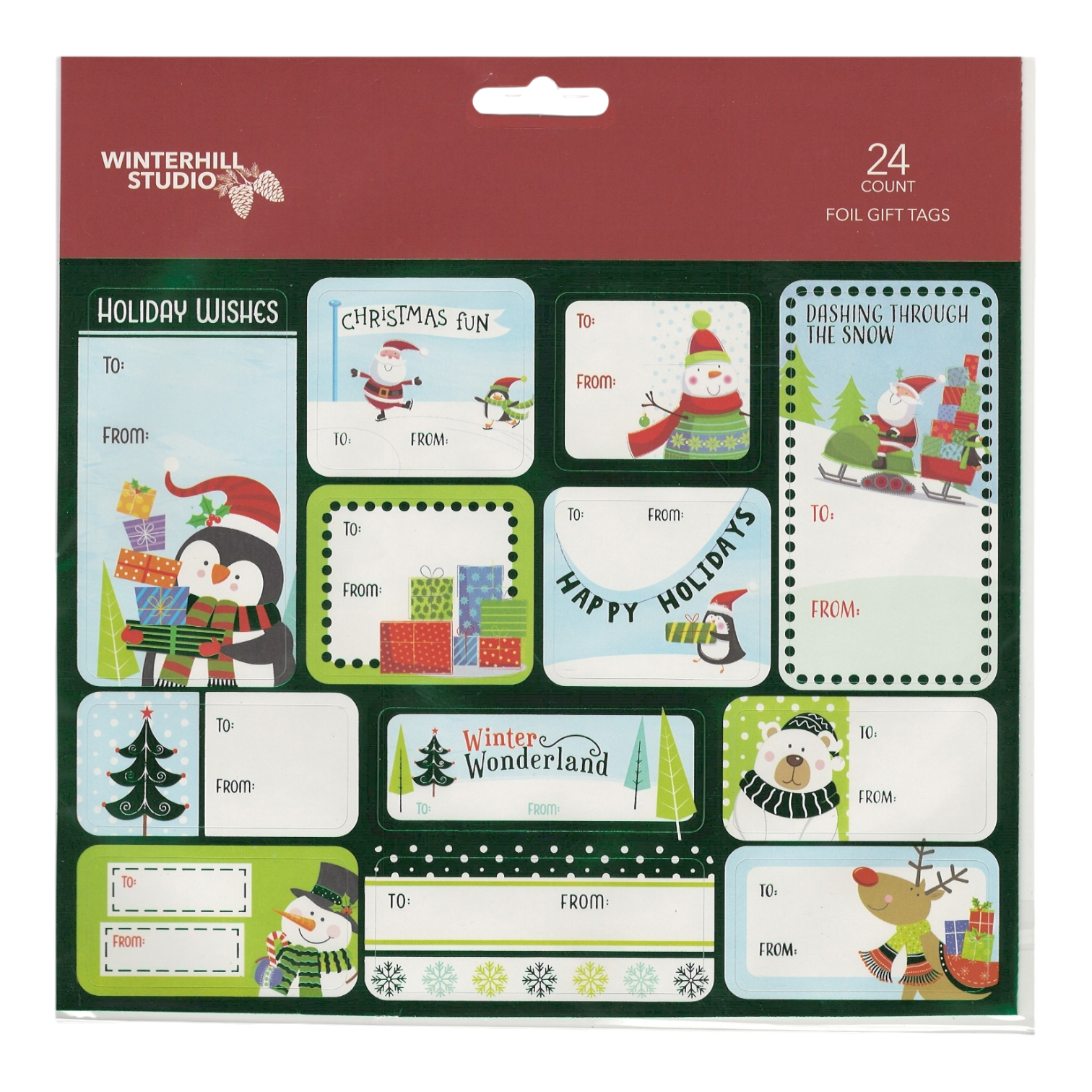 Foil Peel and Stick Gift tags - Cartoony Green