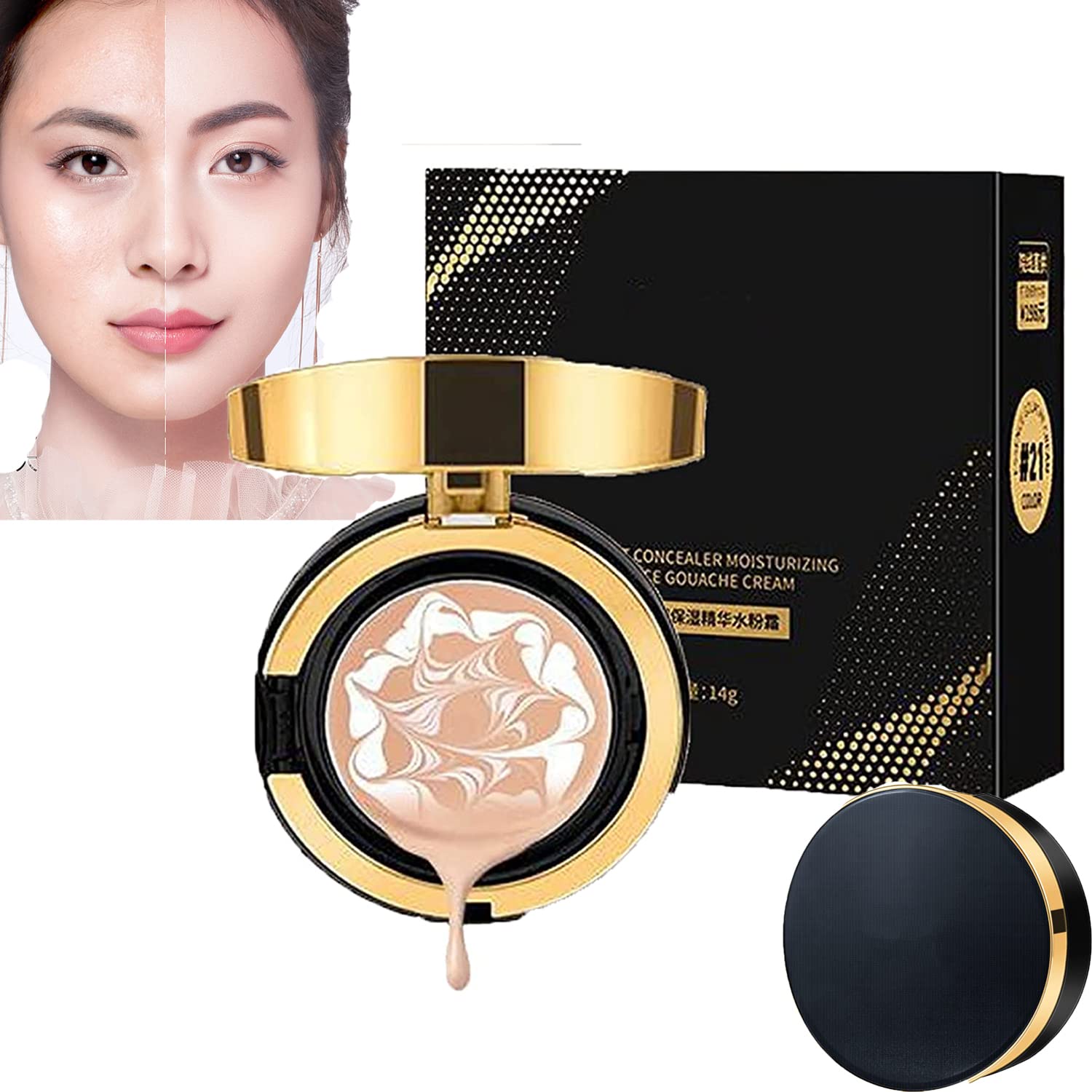 MZV Concealer Cushion Cream,Water Bead Tricolor Latte Concealer Cushion,MZV Water Bead Tricolor Latte Concealer Cushion,Moisturizing Essence Foundation (Natural Whit-3PCS)