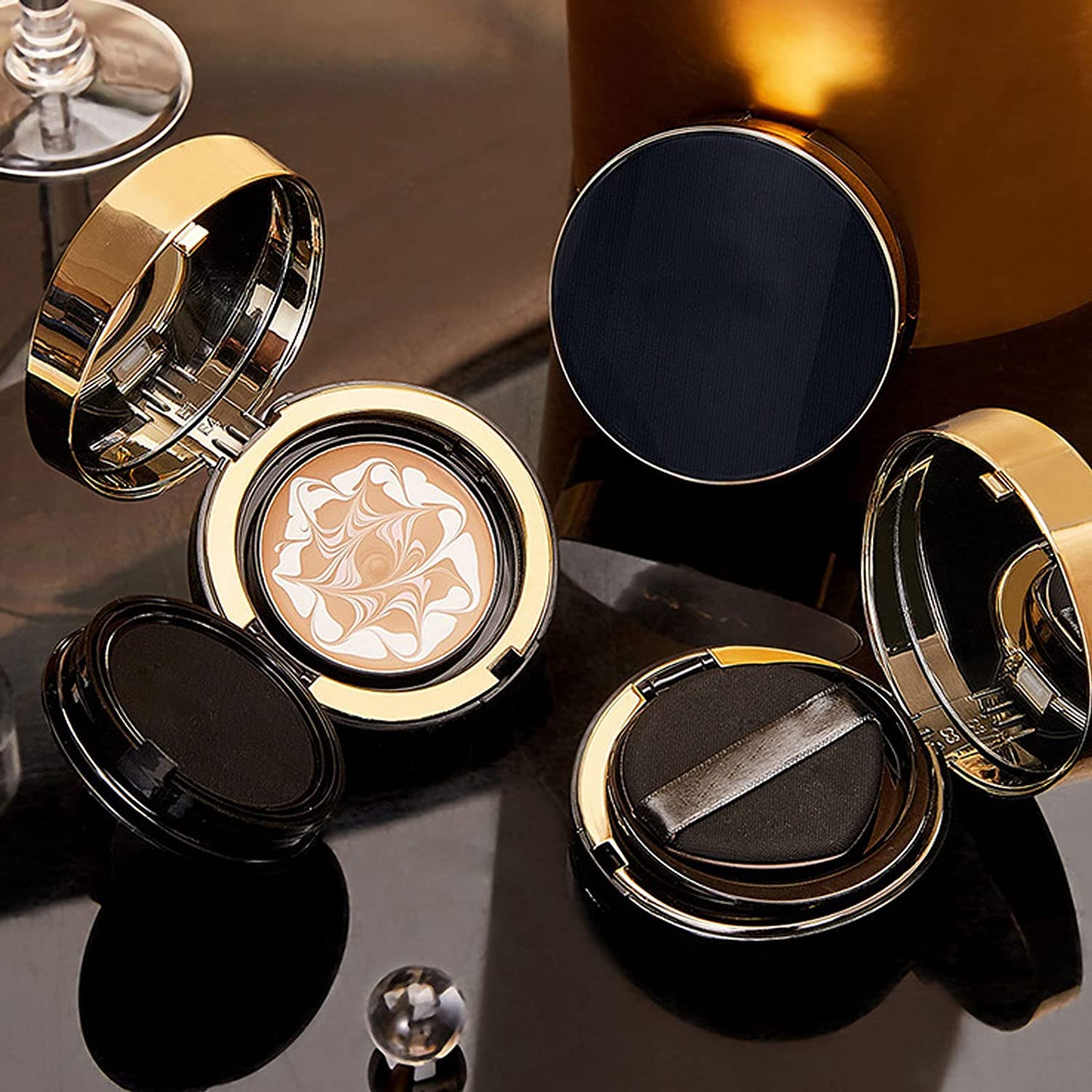 MZV Concealer Cushion Cream,Water Bead Tricolor Latte Concealer Cushion,MZV Water Bead Tricolor Latte Concealer Cushion,Moisturizing Essence Foundation (Natural Whit-3PCS)