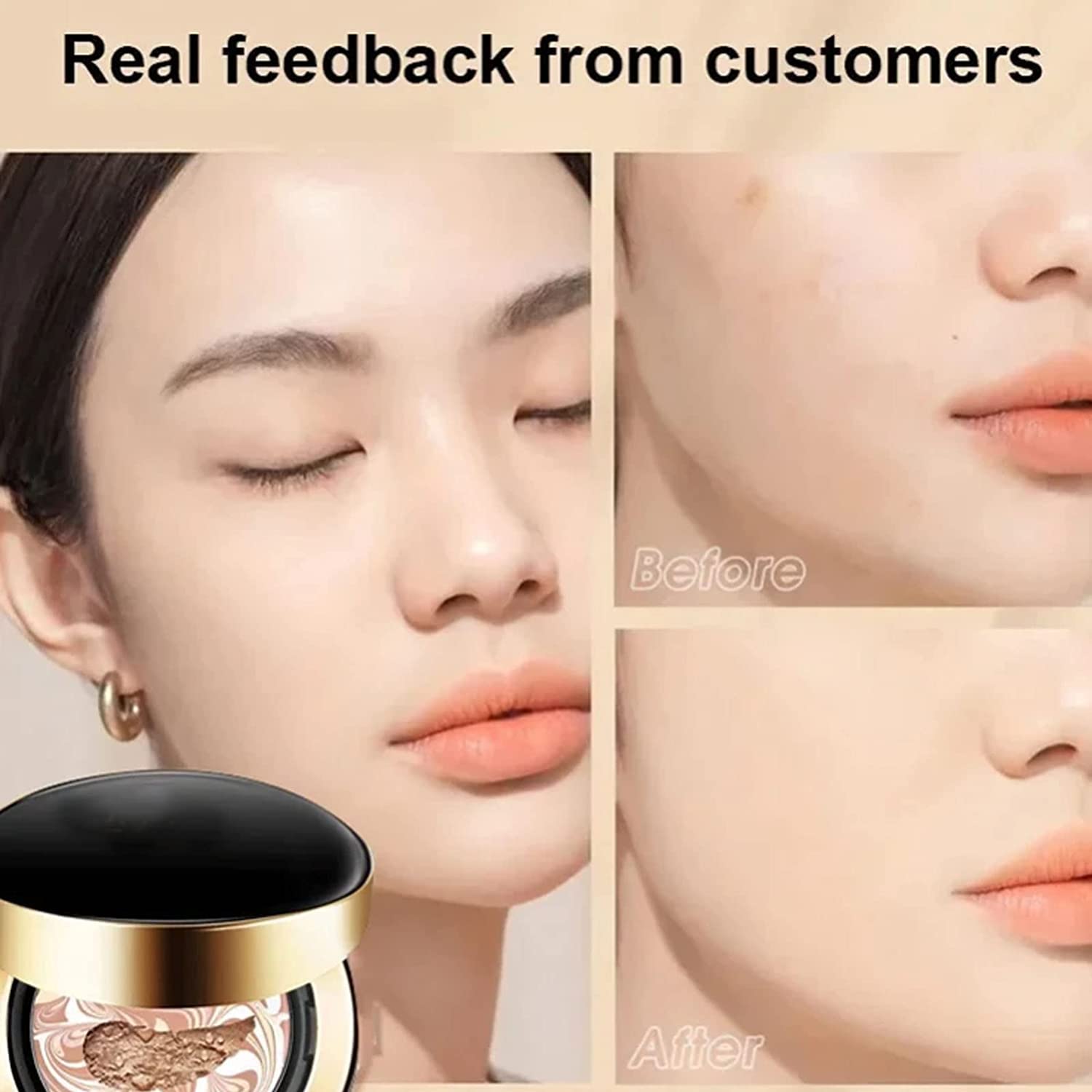 MZV Concealer Cushion Cream,Water Bead Tricolor Latte Concealer Cushion,MZV Water Bead Tricolor Latte Concealer Cushion,Moisturizing Essence Foundation (Natural Whit-3PCS)