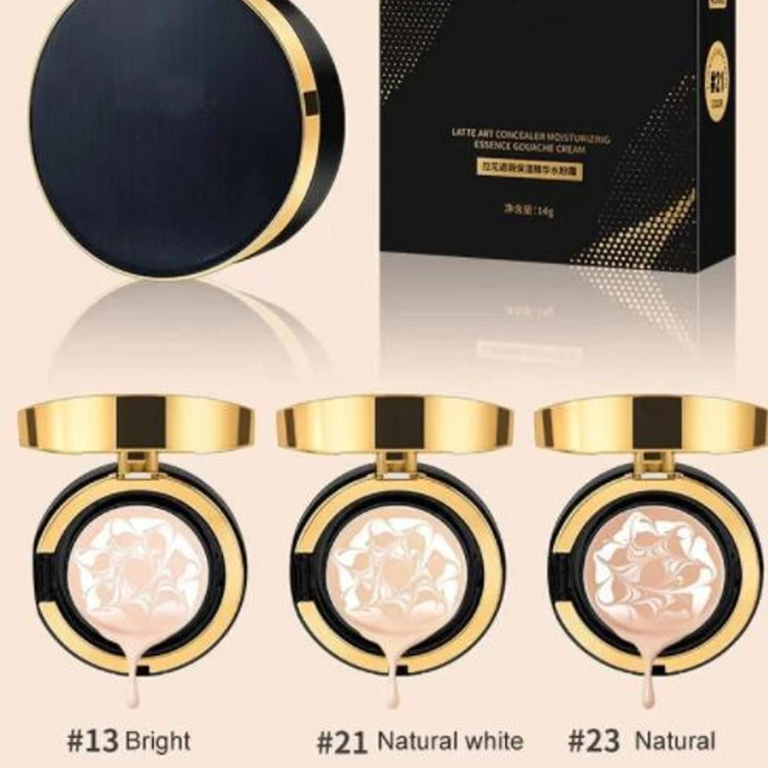 MZV Concealer Cushion Cream,Water Bead Tricolor Latte Concealer Cushion,MZV Water Bead Tricolor Latte Concealer Cushion,Moisturizing Essence Foundation (Natural Whit-3PCS)
