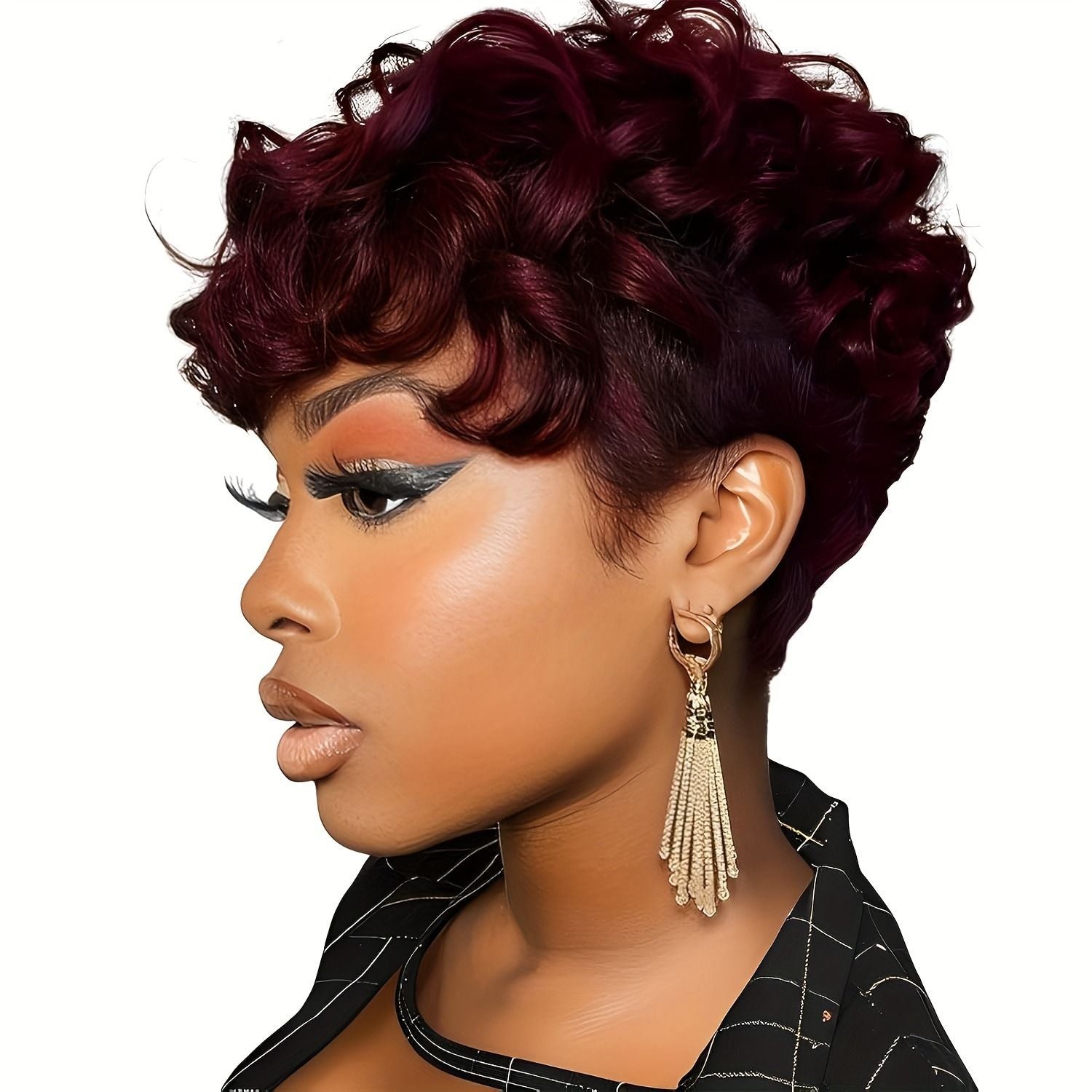 Natural Black Short Pixie Cut Wigs For Black Women Curly Hair Wigs Replacement Short Black Layered Pixie Wigs With Bangs Wigs For Black Women (Natural Black)