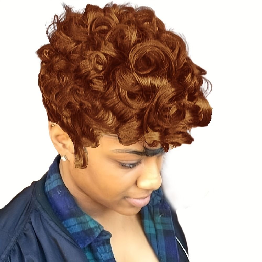 Natural Black Short Pixie Cut Wigs For Black Women Curly Hair Wigs Replacement Short Black Layered Pixie Wigs With Bangs Wigs For Black Women (Natural Black)
