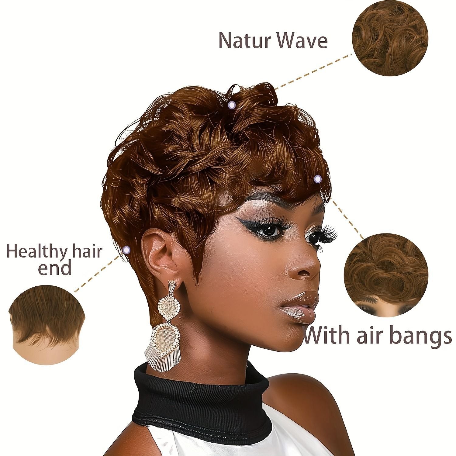 Natural Black Short Pixie Cut Wigs For Black Women Curly Hair Wigs Replacement Short Black Layered Pixie Wigs With Bangs Wigs For Black Women (Natural Black)