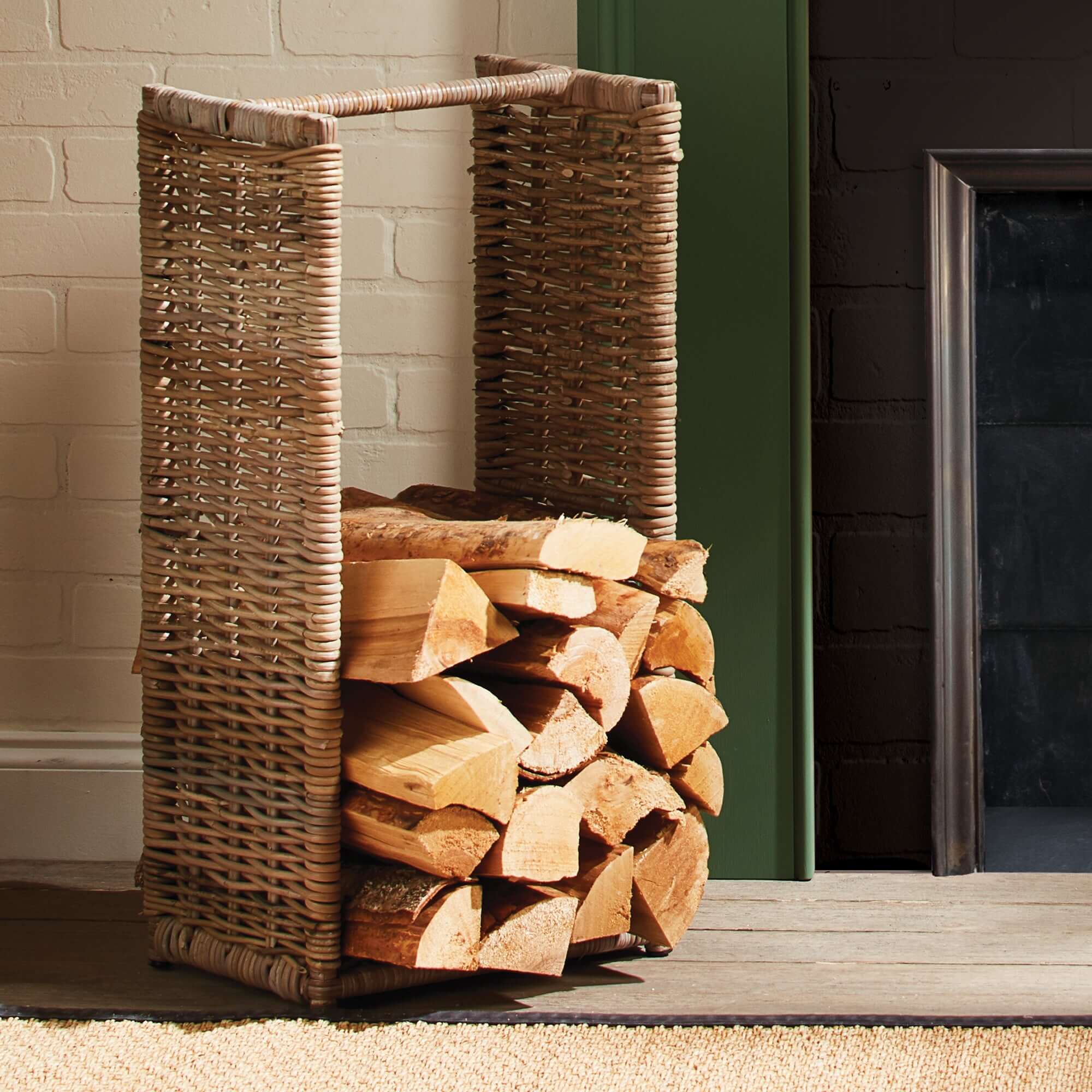 Natural Wicker Log Basket for Indoor Fireplace Storage