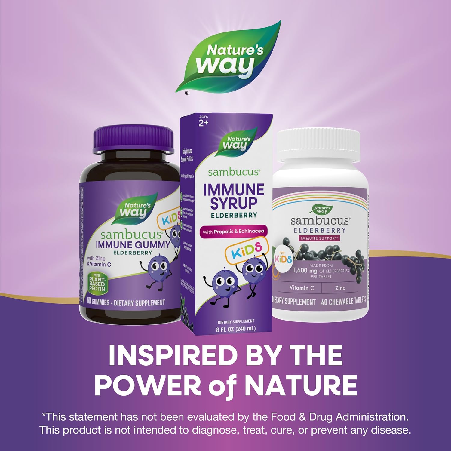 Nature's Way Sambucus Elderberry Immune Syrup for Kids Ages 2+, with Echinacea & Propolis, Immune Support Syrup*, Vegetarian, Berry Flavored, 8 Fl Oz