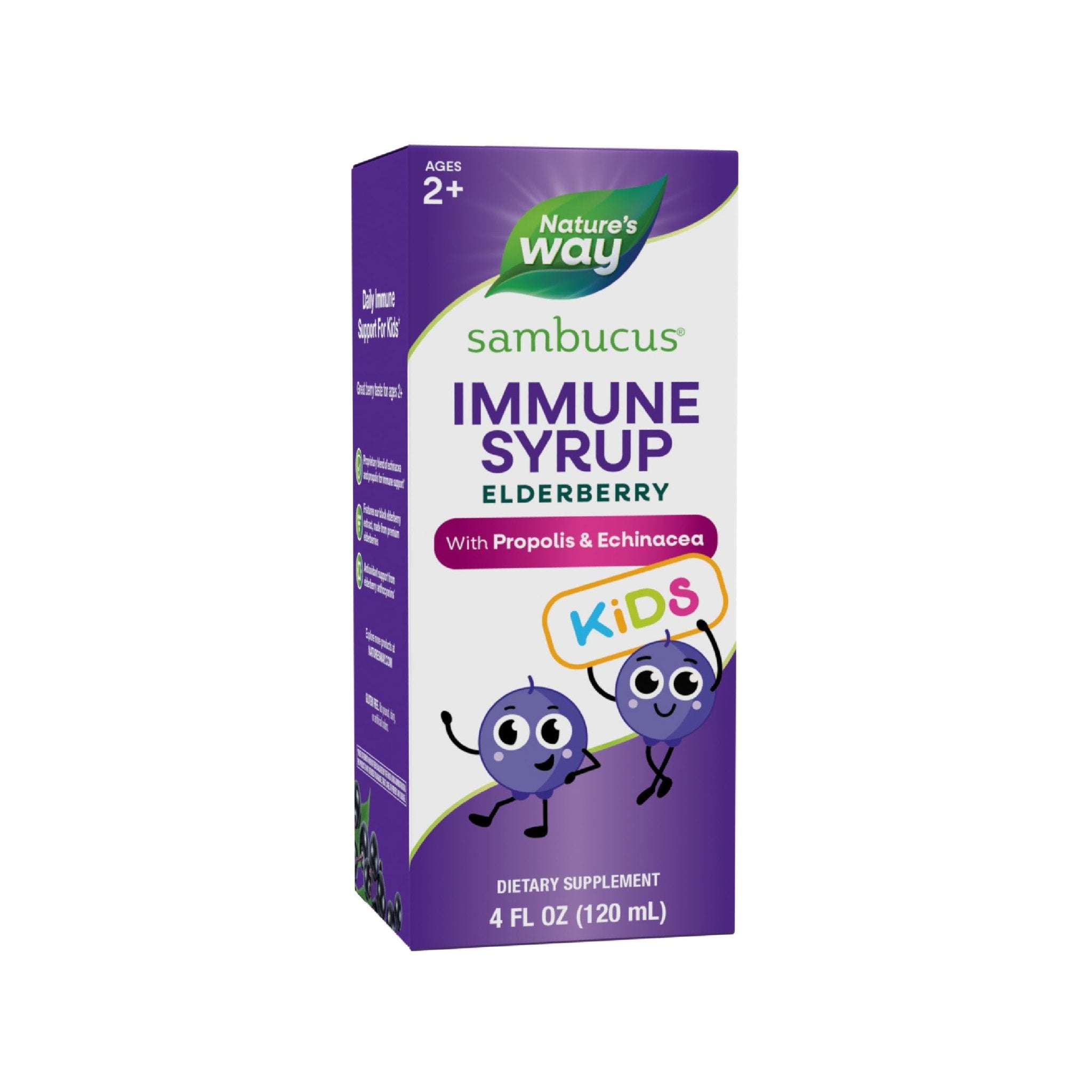 Nature's Way Sambucus Elderberry Immune Syrup for Kids Ages 2+, with Echinacea & Propolis, Immune Support Syrup*, Vegetarian, Berry Flavored, 8 Fl Oz