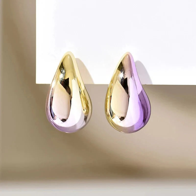 New 2PC/set Gradient Waterdrop Hoop Earrings Dupes for Women Thick Metallic Colorful Tear Drop Earring Lightweight Jewelry Gifts