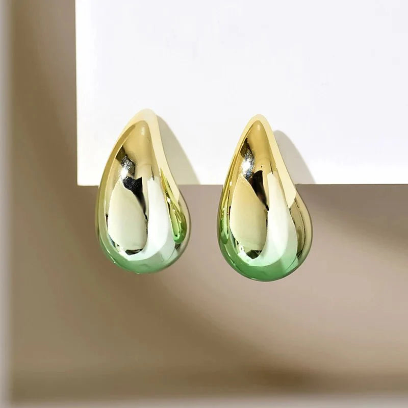 New 2PC/set Gradient Waterdrop Hoop Earrings Dupes for Women Thick Metallic Colorful Tear Drop Earring Lightweight Jewelry Gifts