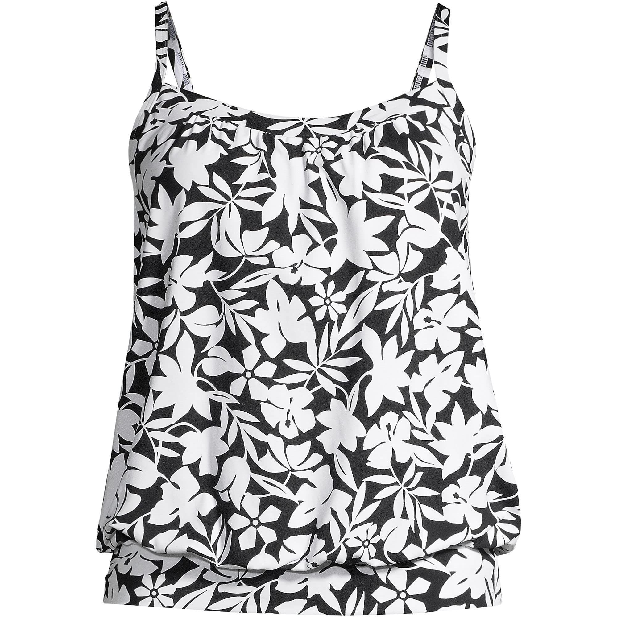 New black and white printed women's split type Tankini set with conservative style, covering the belly and showing off thinness