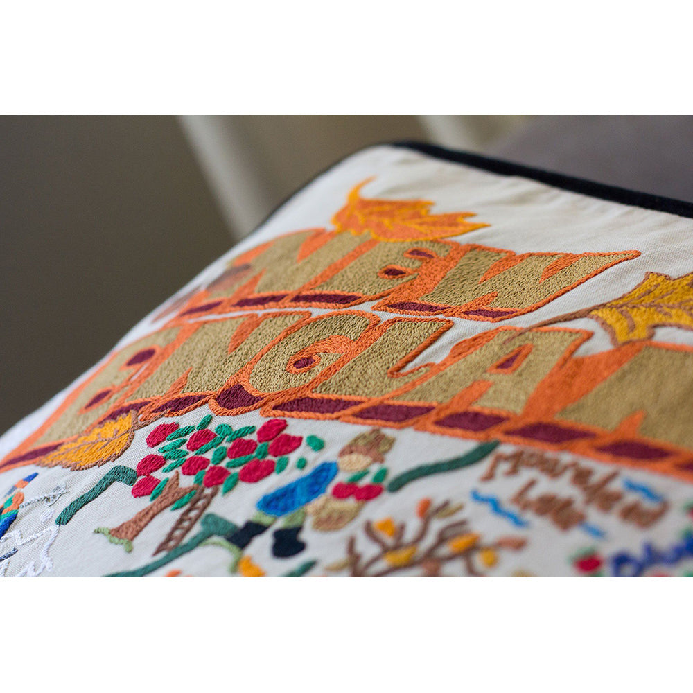 New England Hand-Embroidered Pillow