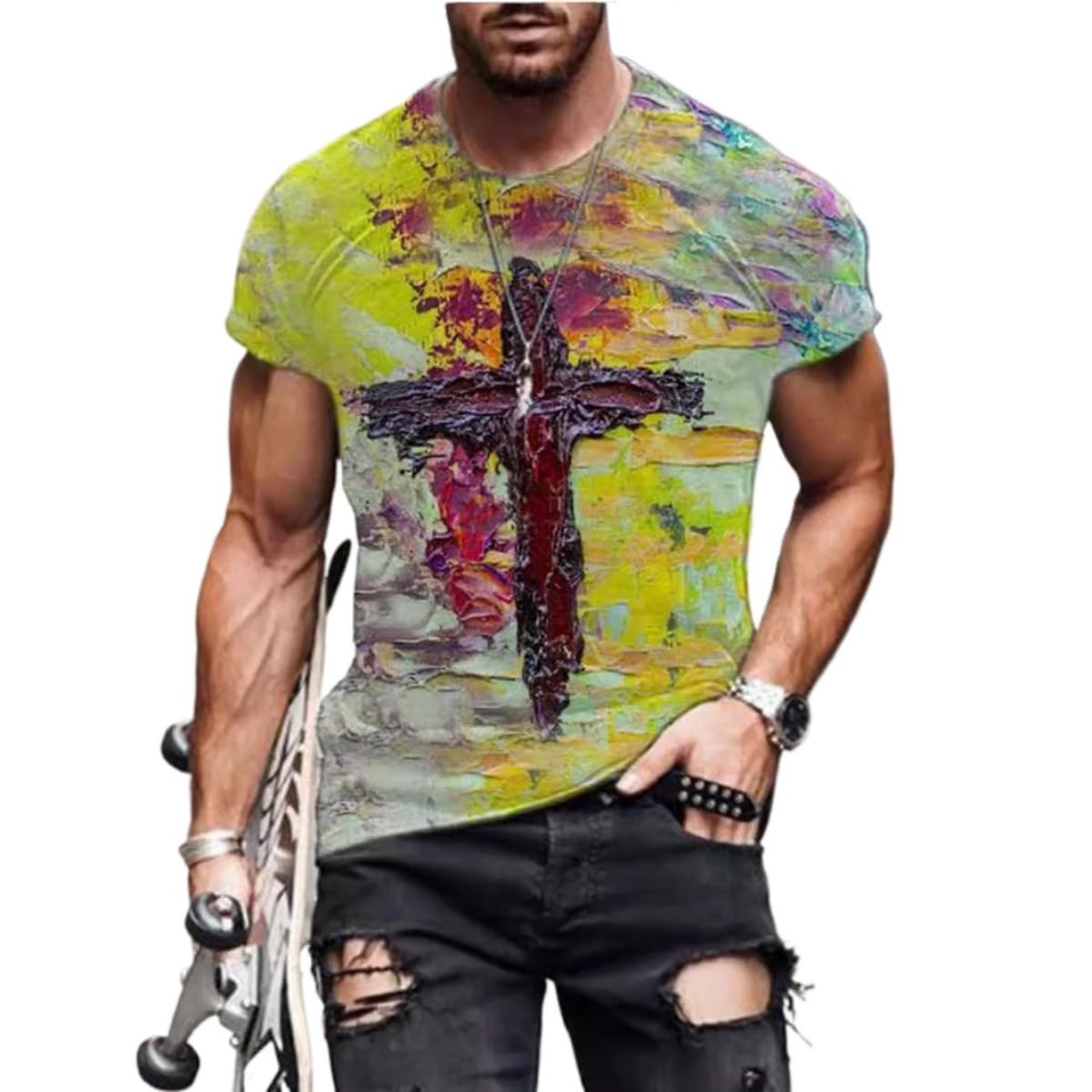 New Men's Casual Cross Faith Printed T-Shirt Street Hipster Fashion 3D Printed Short Sleeve T-Shirt
