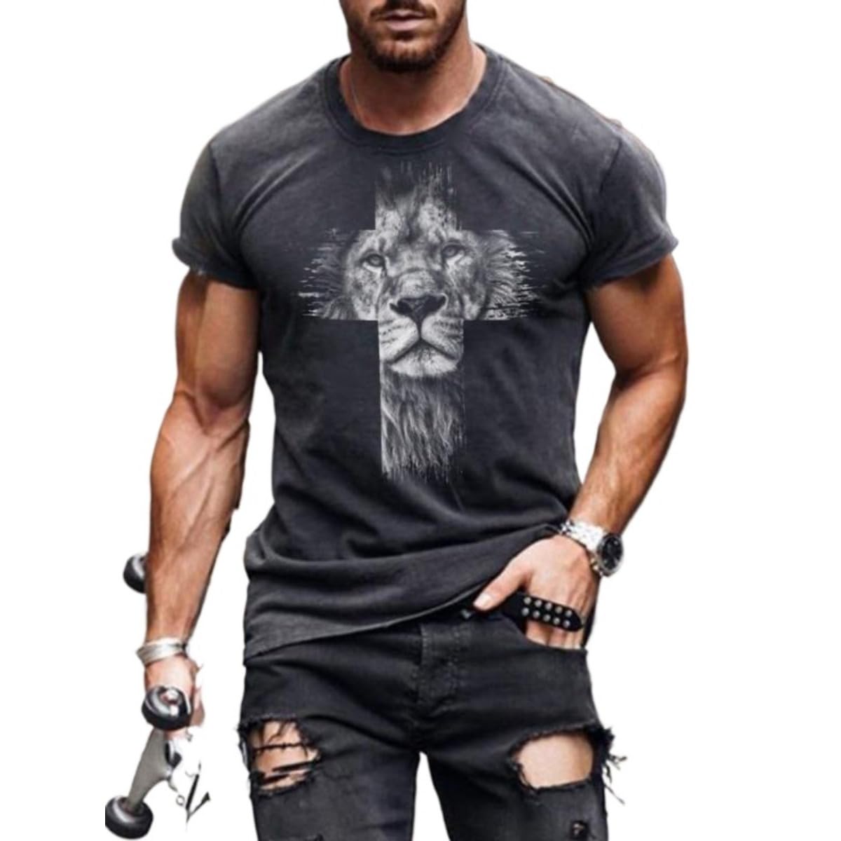New Men's Casual Cross Faith Printed T-Shirt Street Hipster Fashion 3D Printed Short Sleeve T-Shirt
