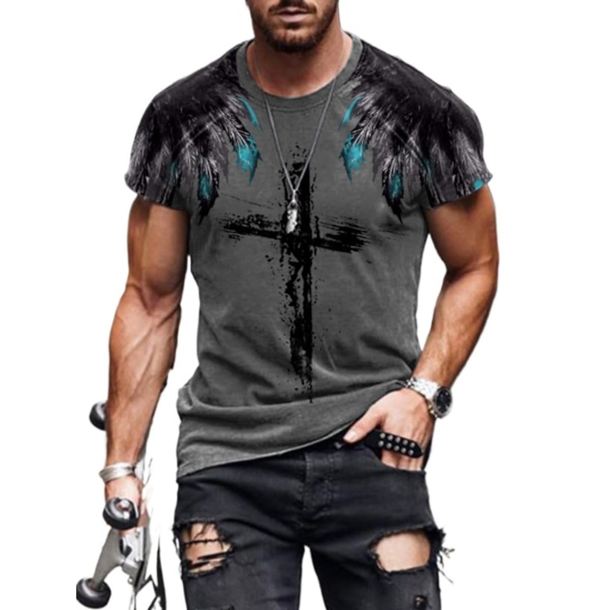 New Men's Casual Cross Faith Printed T-Shirt Street Hipster Fashion 3D Printed Short Sleeve T-Shirt