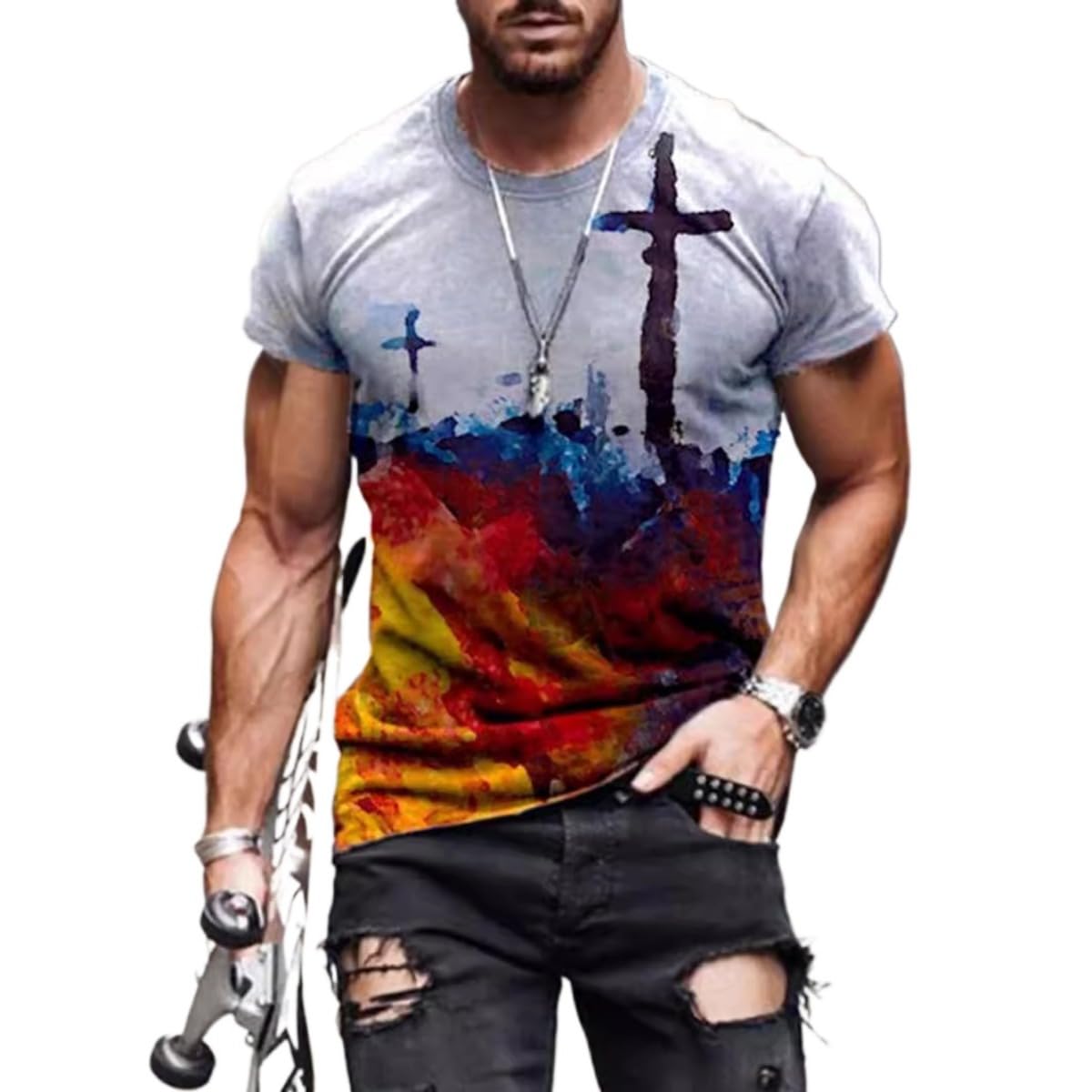 New Men's Casual Cross Faith Printed T-Shirt Street Hipster Fashion 3D Printed Short Sleeve T-Shirt