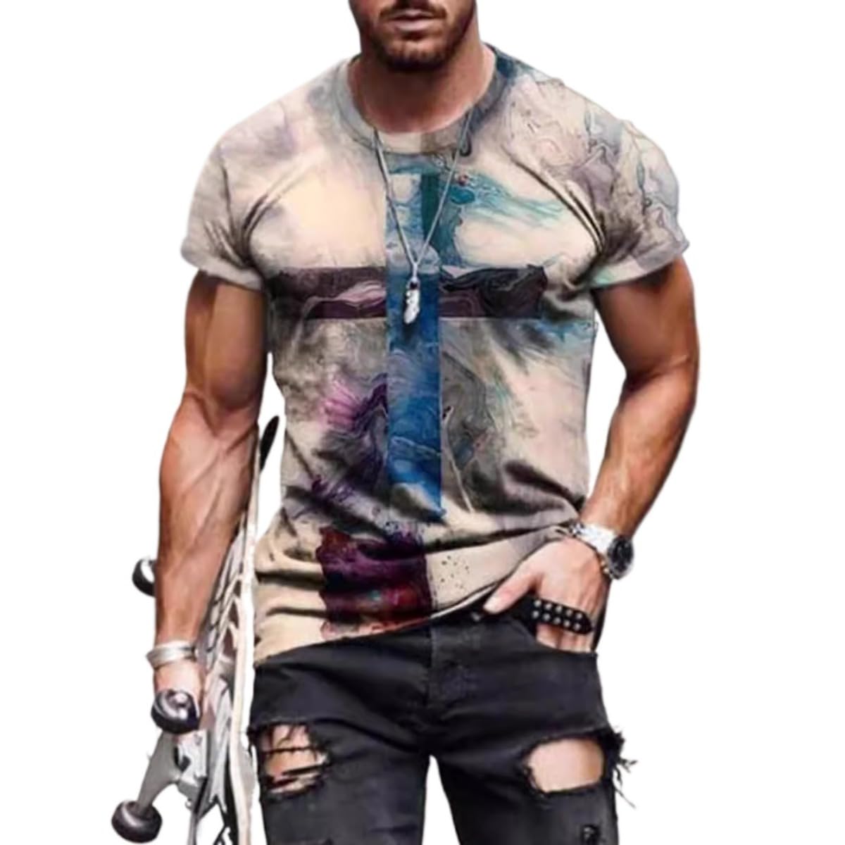 New Men's Casual Cross Faith Printed T-Shirt Street Hipster Fashion 3D Printed Short Sleeve T-Shirt