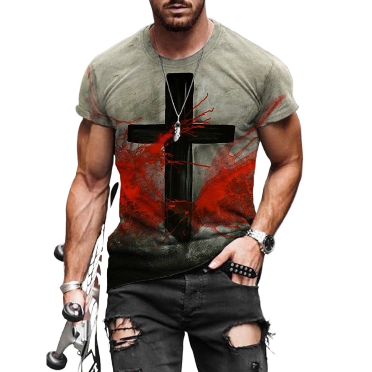 New Men's Casual Cross Faith Printed T-Shirt Street Hipster Fashion 3D Printed Short Sleeve T-Shirt