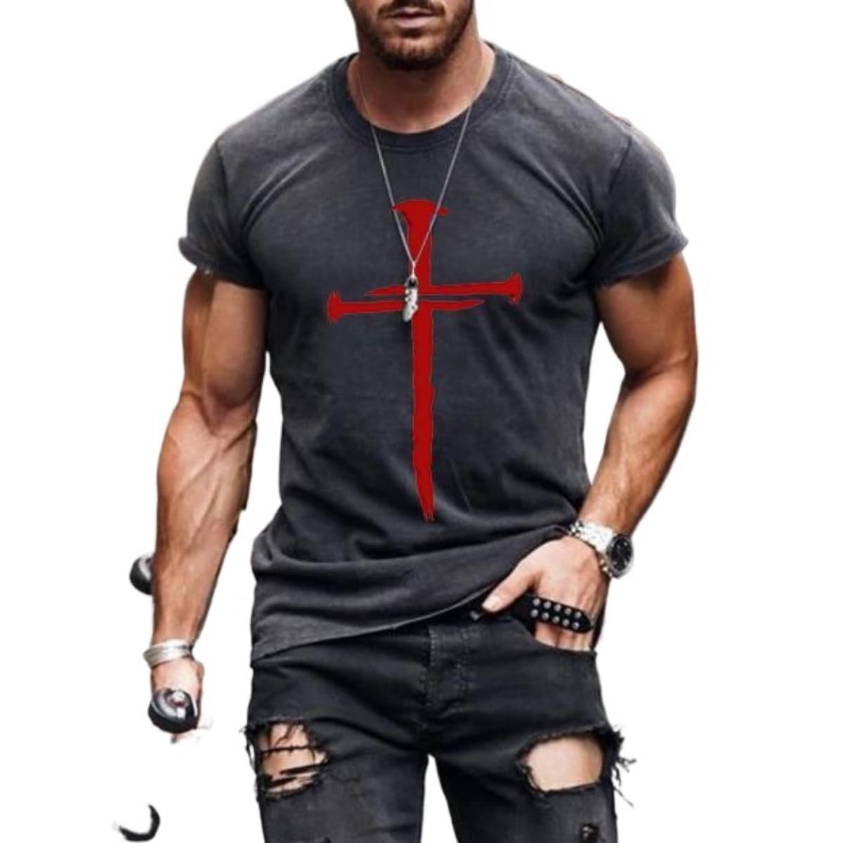 New Men's Casual Cross Faith Printed T-Shirt Street Hipster Fashion 3D Printed Short Sleeve T-Shirt