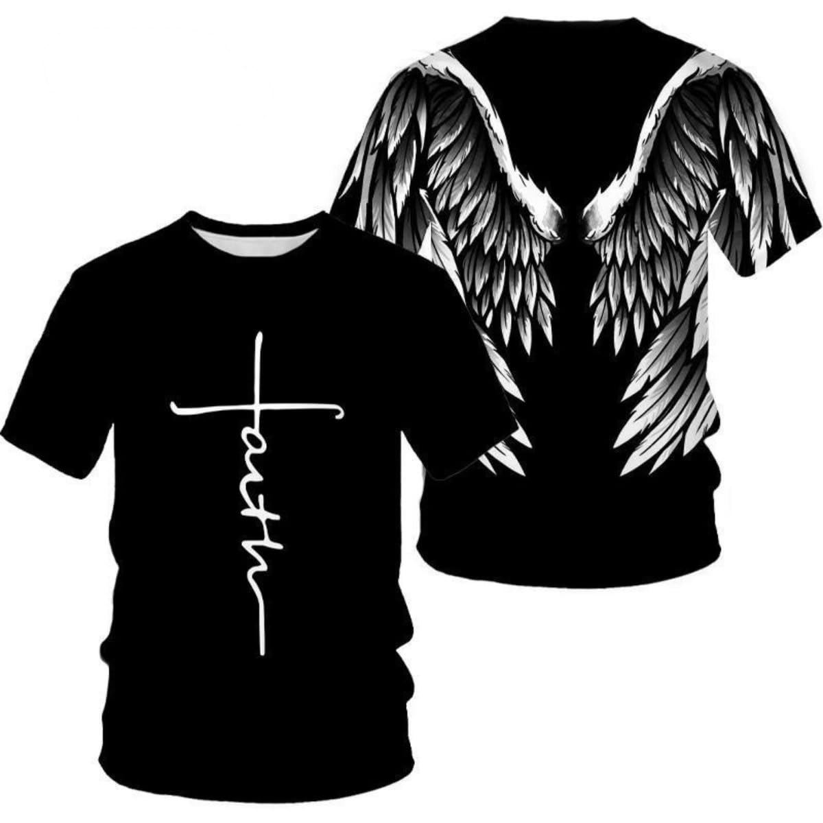 New Men's T-Shirts Interesting Angel Wings 3D Printed Casual Short-Sleeved T-Shirts