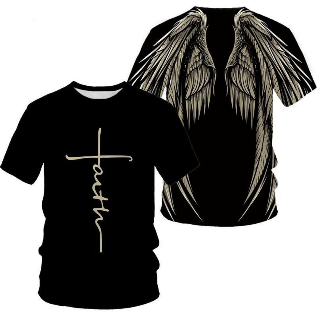 New Men's T-Shirts Interesting Angel Wings 3D Printed Casual Short-Sleeved T-Shirts