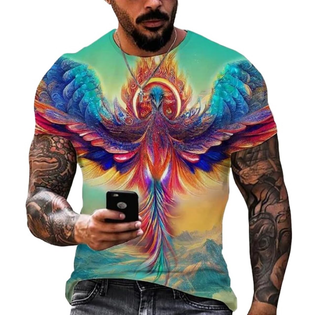 New Phoenix 3D Printing Men's Casual Short-Sleeved T-Shirt