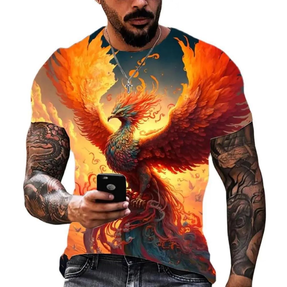 New Phoenix 3D Printing Men's Casual Short-Sleeved T-Shirt