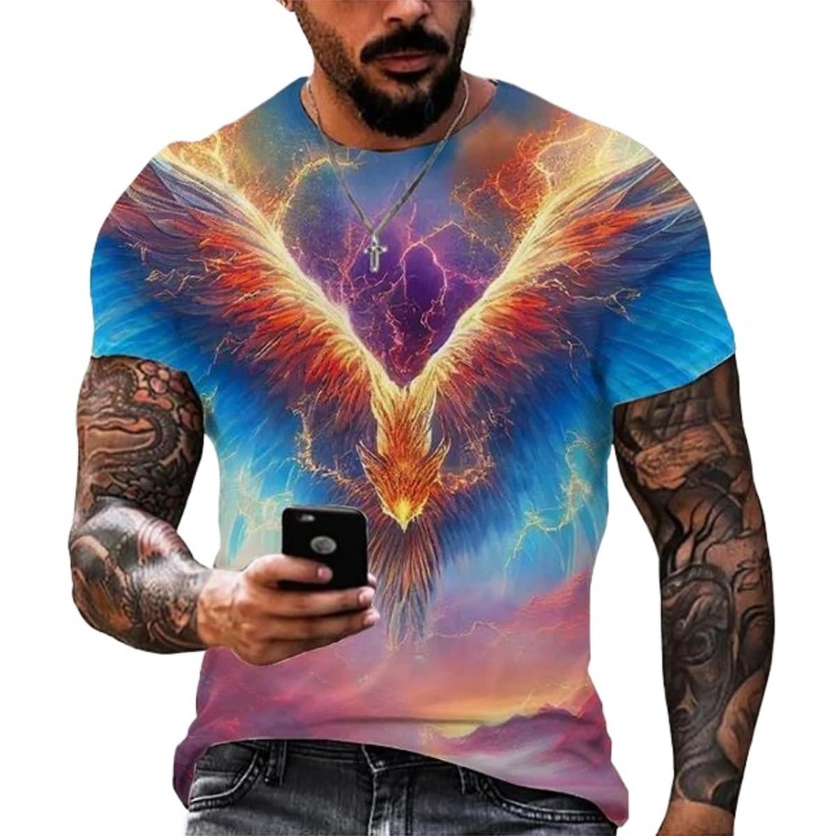 New Phoenix 3D Printing Men's Casual Short-Sleeved T-Shirt
