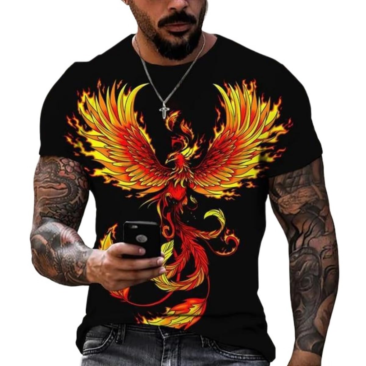 New Phoenix 3D Printing Men's Casual Short-Sleeved T-Shirt