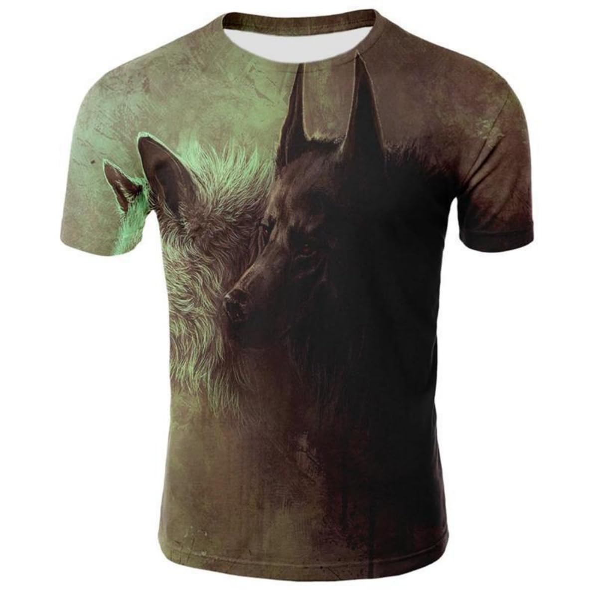 New T-Shirt with Short Sleeves for Men and Women in Summer with 3D Printed Wolf Pattern for Men.