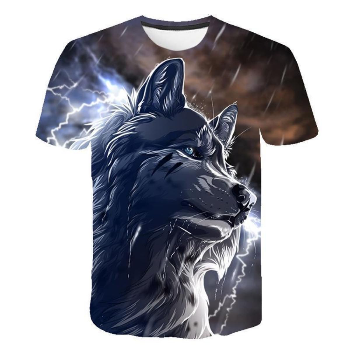 New T-Shirt with Short Sleeves for Men and Women in Summer with 3D Printed Wolf Pattern for Men.