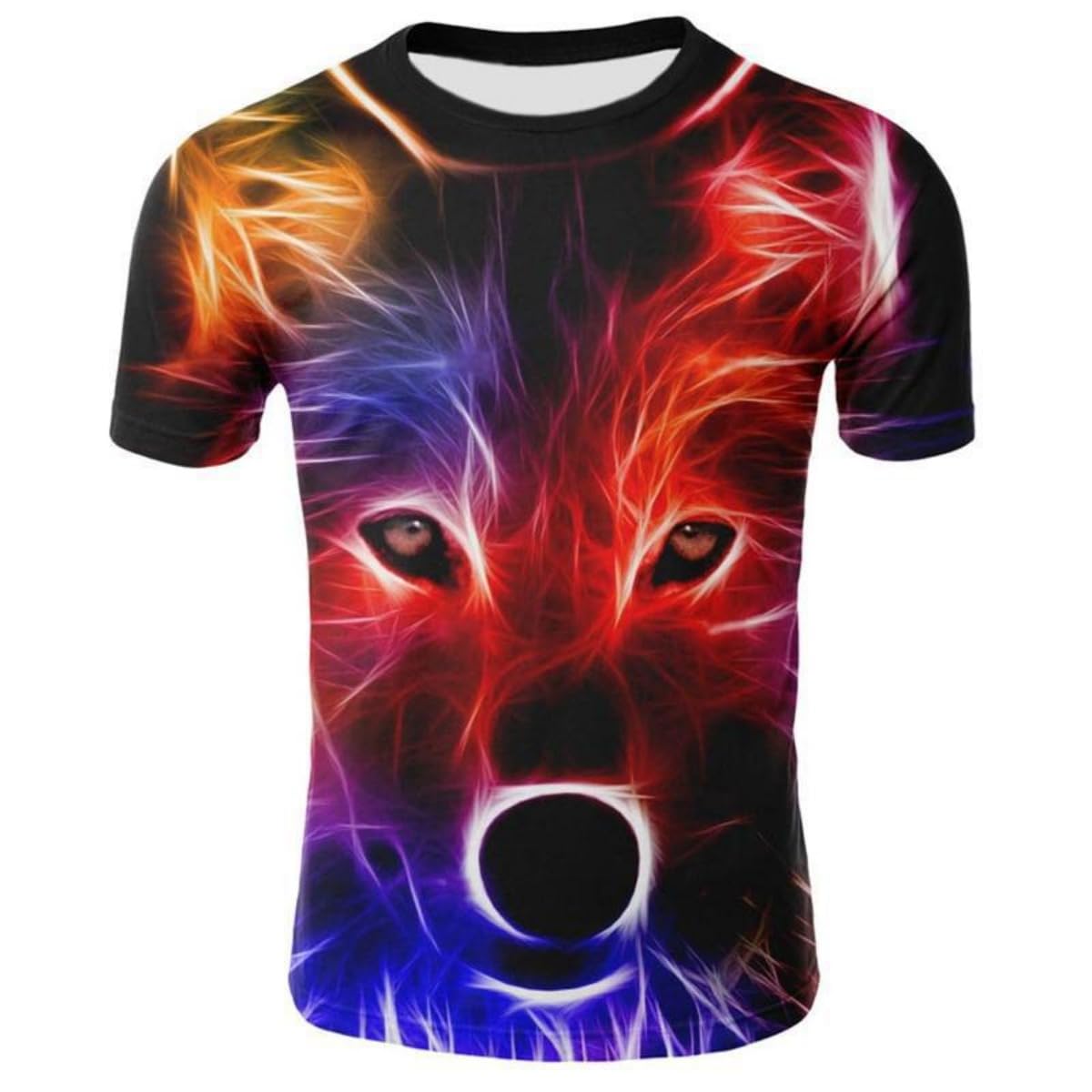 New T-Shirt with Short Sleeves for Men and Women in Summer with 3D Printed Wolf Pattern for Men.