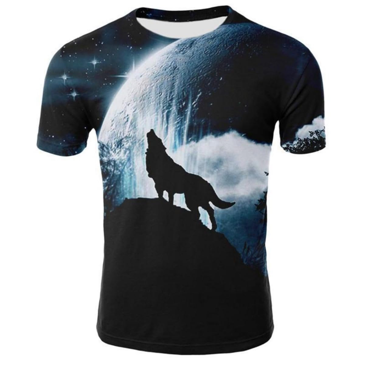 New T-Shirt with Short Sleeves for Men and Women in Summer with 3D Printed Wolf Pattern for Men.