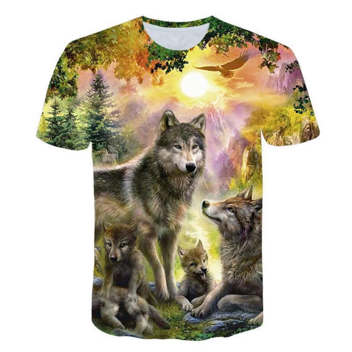 New T-Shirt with Short Sleeves for Men and Women in Summer with 3D Printed Wolf Pattern for Men.