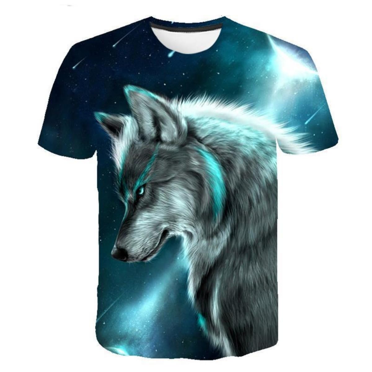 New T-Shirt with Short Sleeves for Men and Women in Summer with 3D Printed Wolf Pattern for Men.